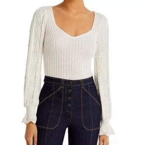 PAIGE Ivory White Europa Cotton Silk Blend Ribbed Sweater Size X Large